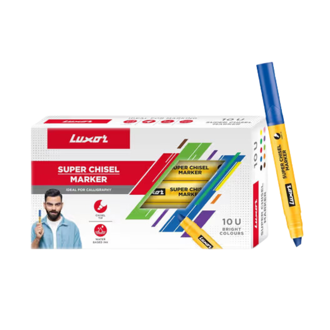 Luxor Super Chisel Marker Pack of 10 Assorted Colour